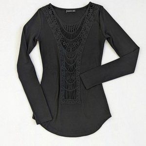 AmelieBoutik Long Sleeve Soft Knit Scoop Neck Crochet Top, Size S